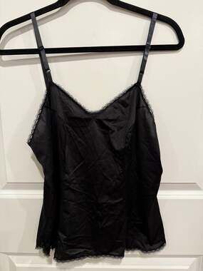 Vanity Fair Camisole Womens Black Lace Satin Tank Top Adjustable Straps Size 40